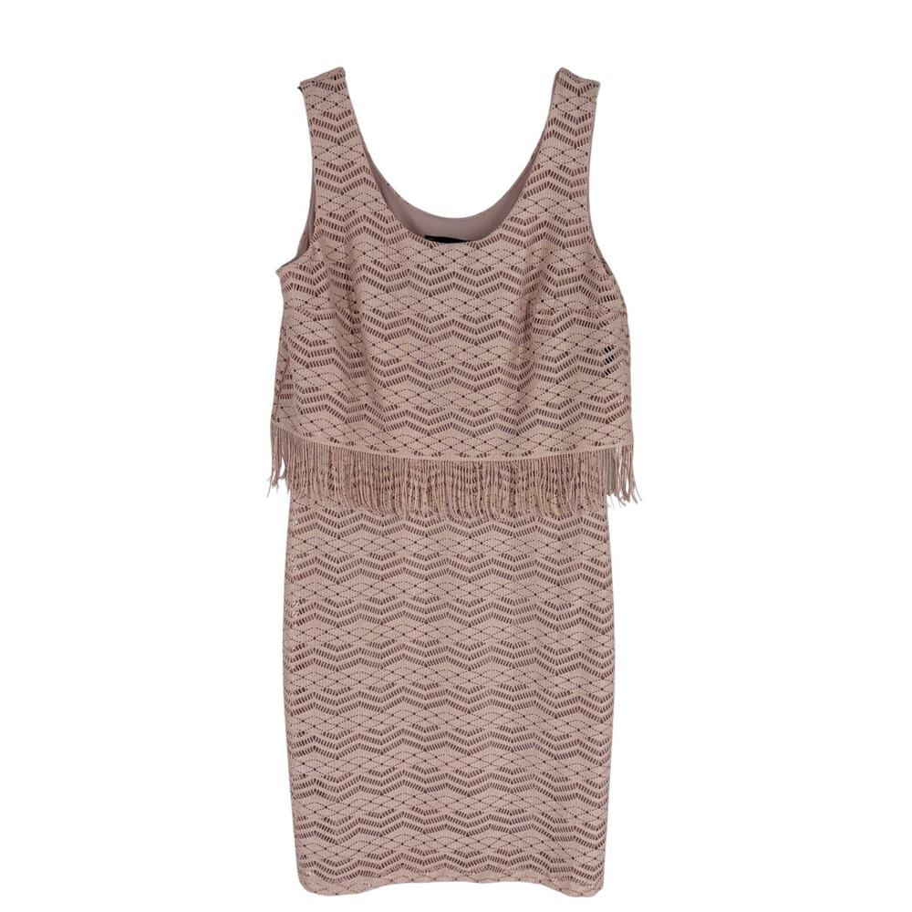 NEW‎ Frank Lyman Crochet Sheath Dress Blush Sz 10 Sleeveless Fringe Boho 70's